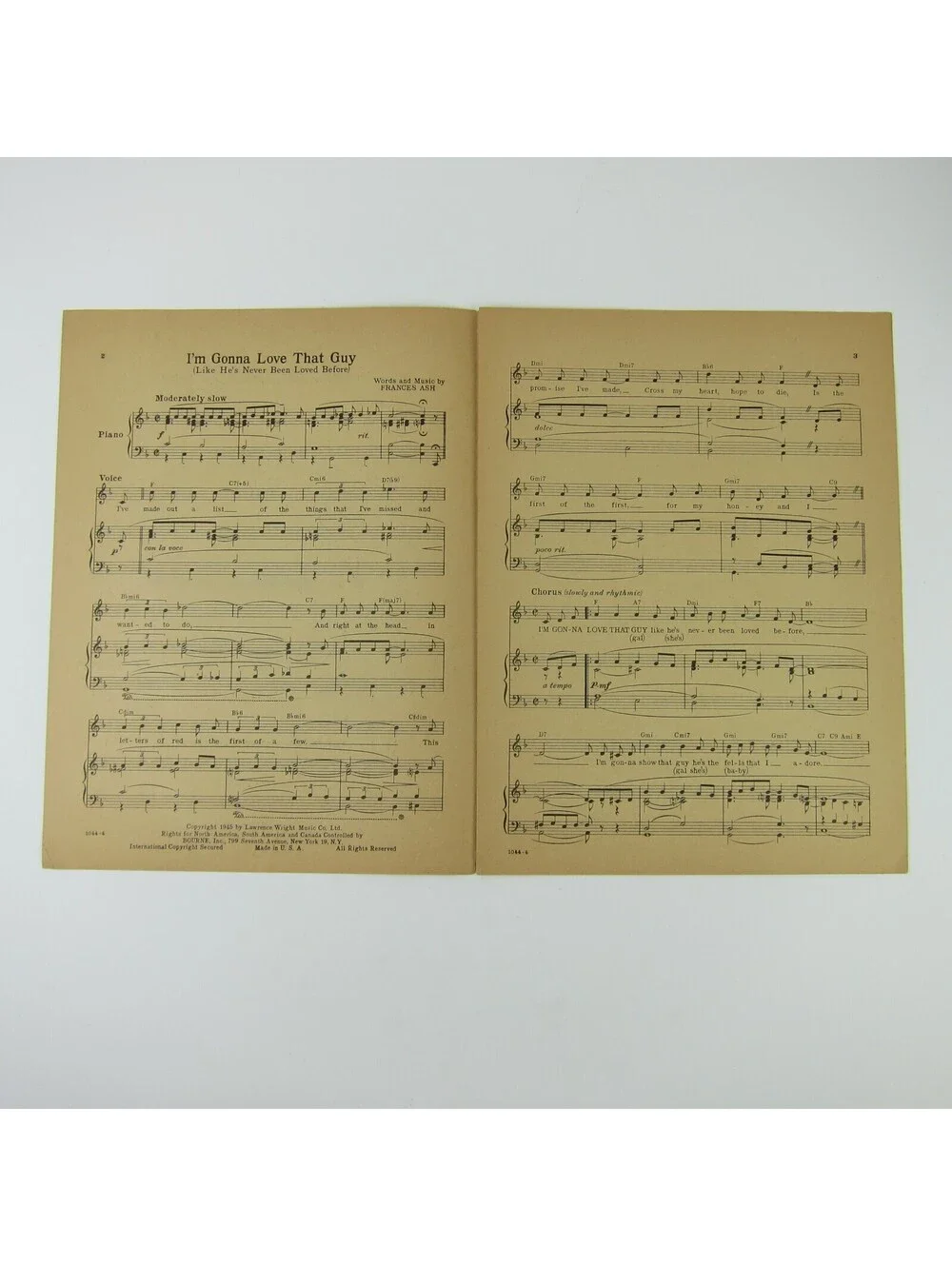Sheet Music I'm Gonna Love That Guy Frances Ash Kay Armen Cover Vintage 1945